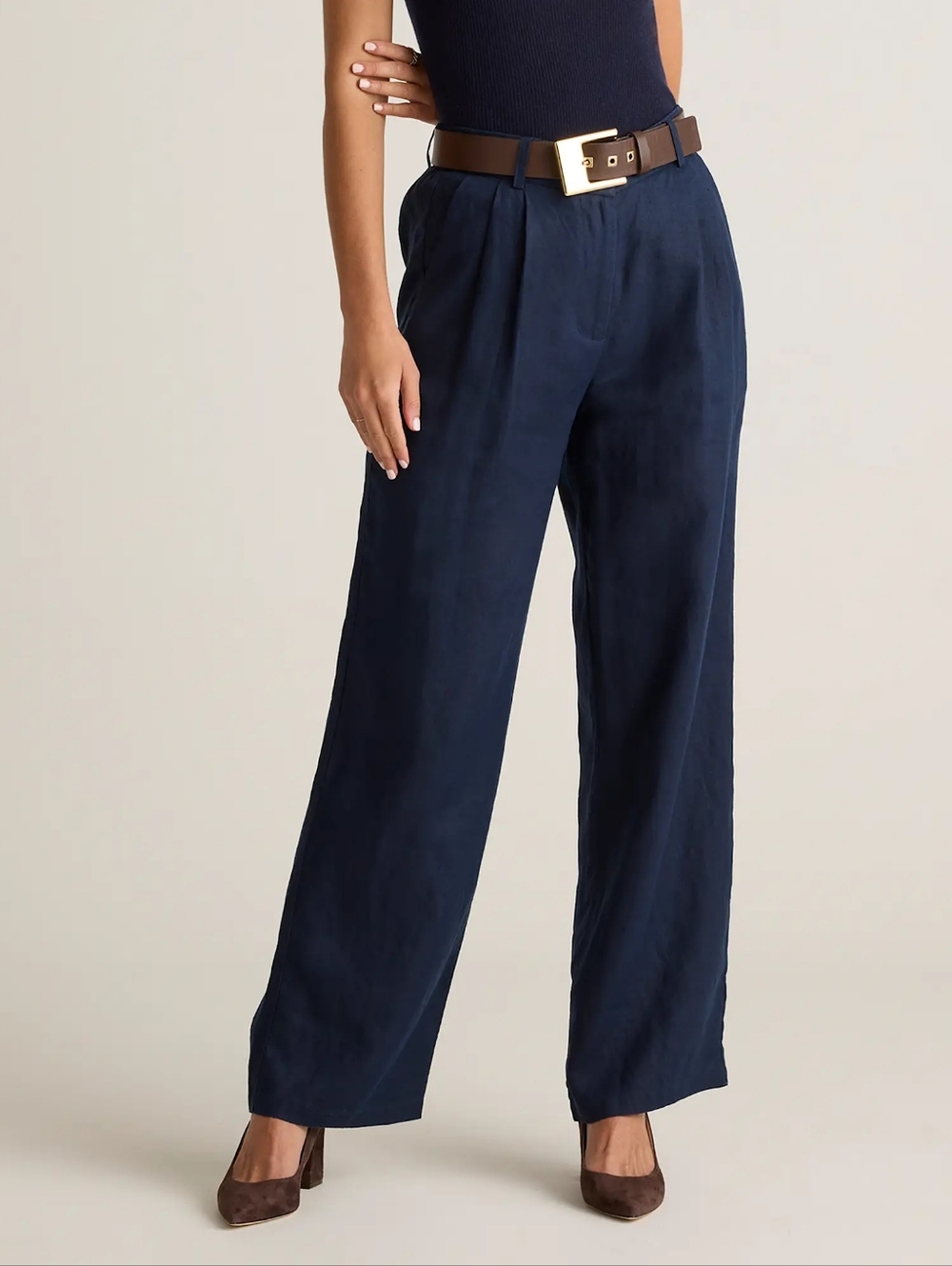 Quince Women's 100% Europran Linen Pleated Trousers - Deep Navy Size 0